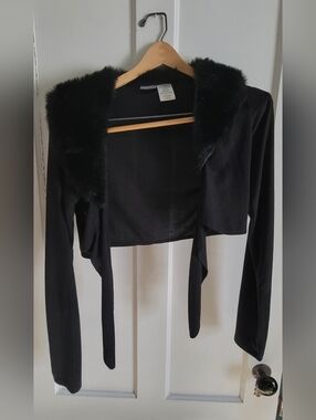 No Boundaries Black Faux Fur Collar Jacket - Size Medium